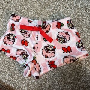 Cute Pink Fleece Shorts with Red Bow